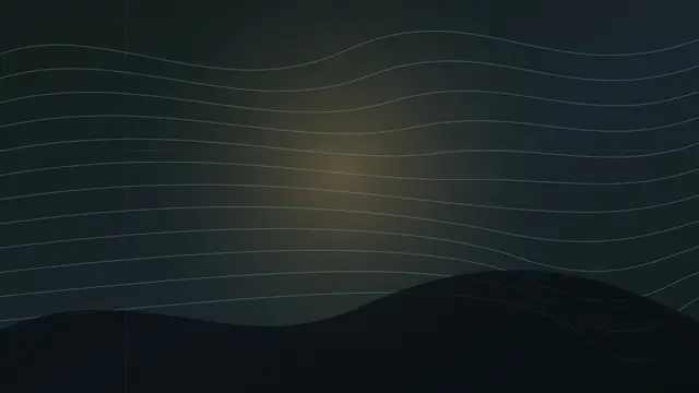 Abstract schematic illustration of teal water-flow contour lines rippling across a dark landscape silhouette, with a warm monsoon-light glow at the center.